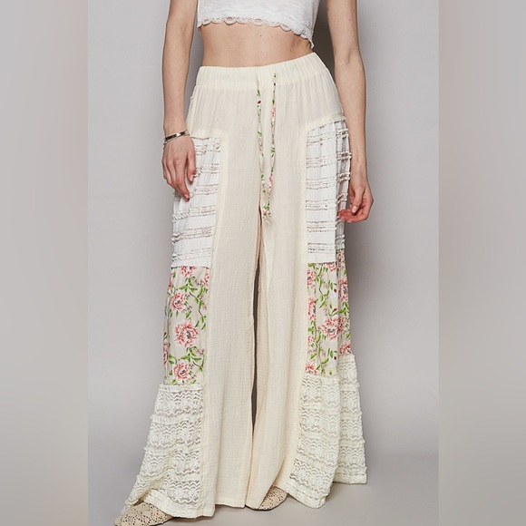 #152 New! Pol Gorgeous Wide Leg Patched Lace up Pants - Picture 1 of 4